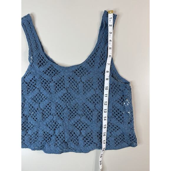 Forever 21 Womens Crochet Crop Tank Top S Blue Festival Boho Cottagecore Cotton - Picture 5 of 9
